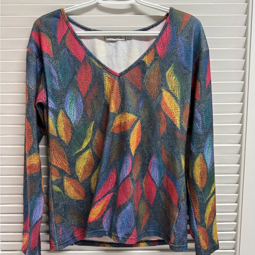 MISSLOOK Long Sleeve Shirt with Fall Leaf Pattern